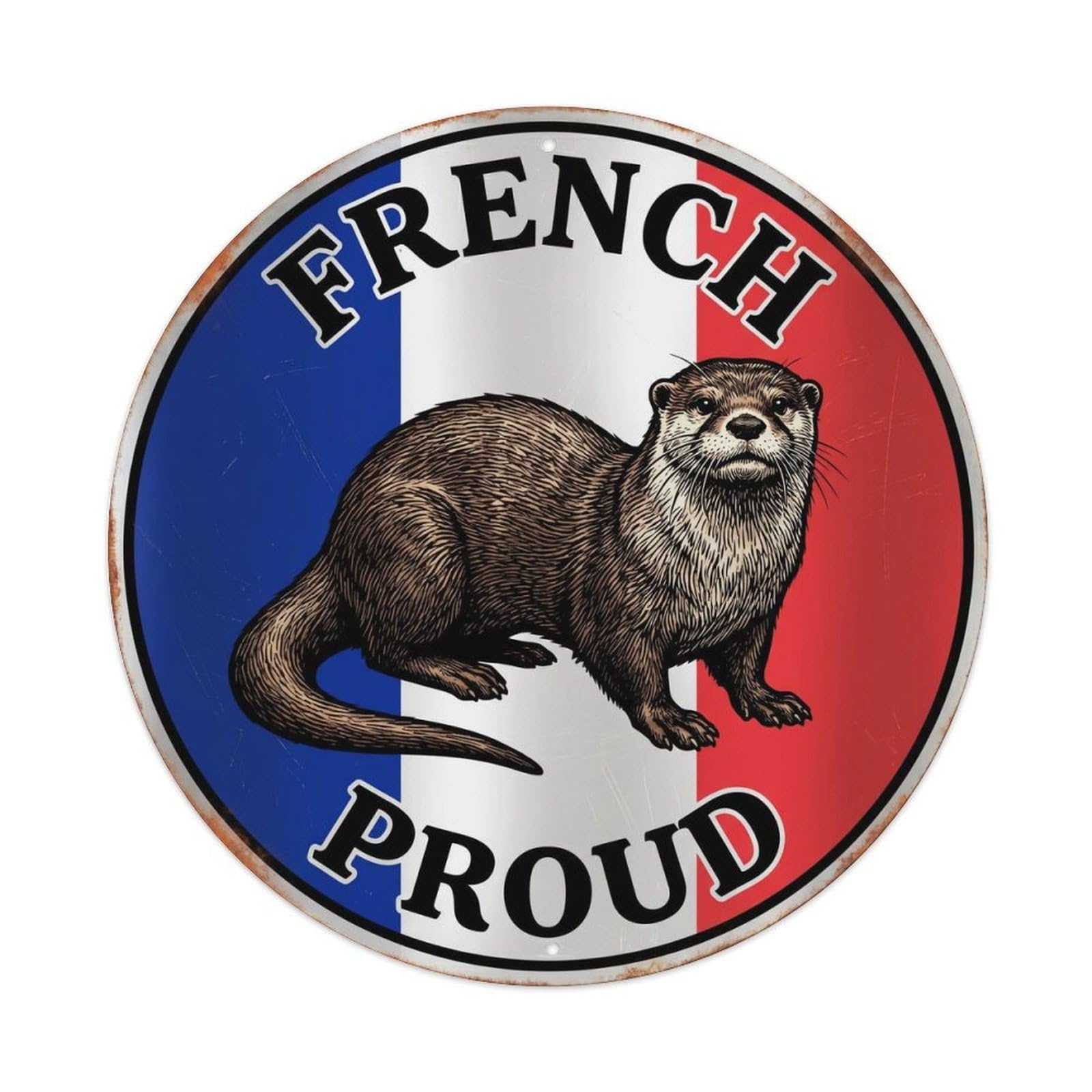 Olhnbad Style French Proud Otter Wildlife Heritage Emblem Metal Tin Sign