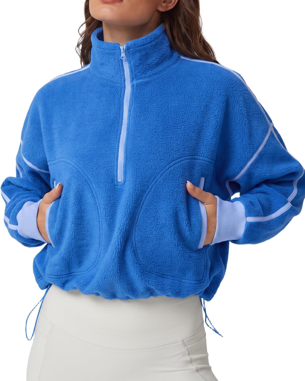 QINSEN Women's Half Zip Fleece Short Pullover Sweatshirt Winter Long Sleeve Cozy Sherpa Sweater Top
