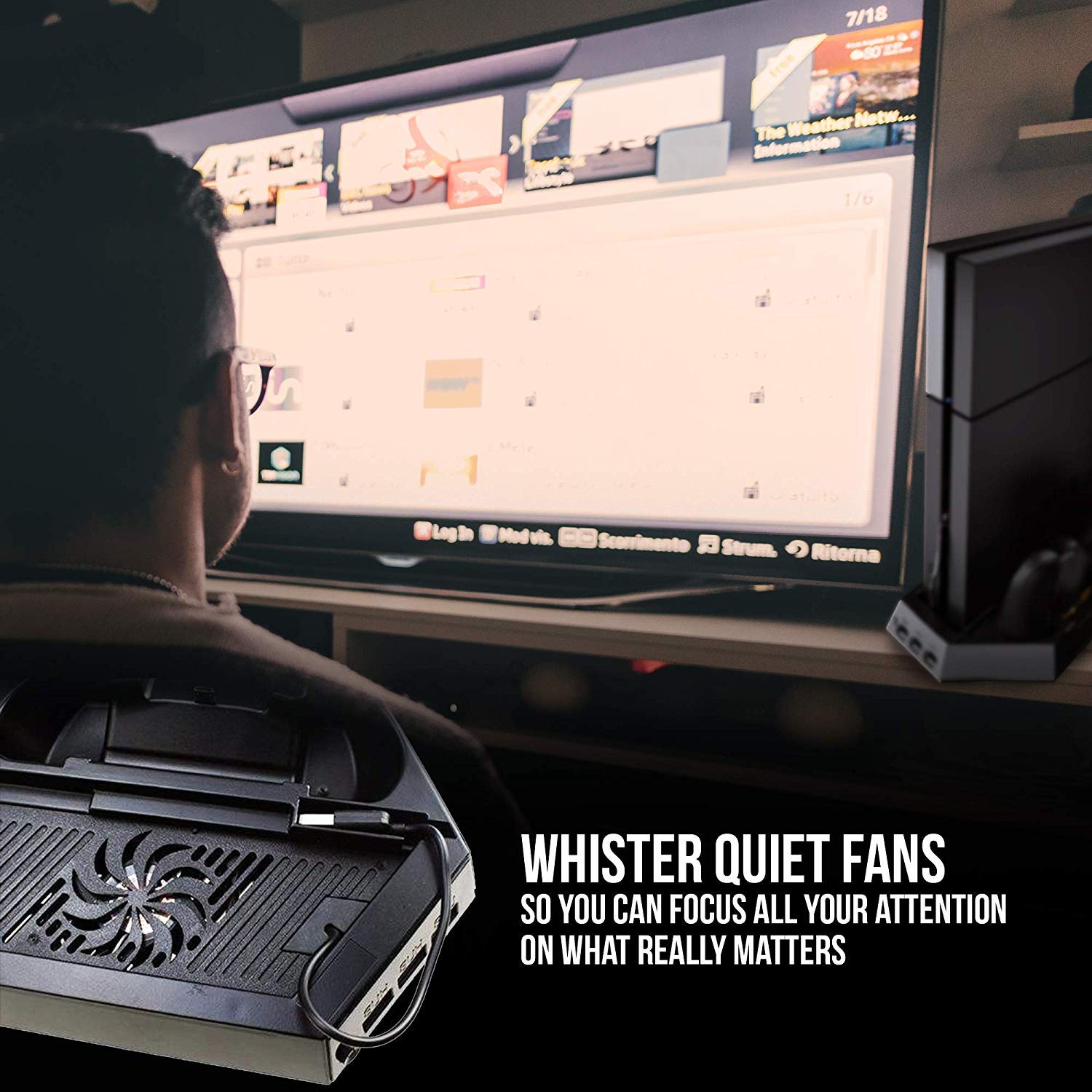 Ortz PS4 Vertical Stand with Cooling Fan - Controller Charging Station with Dual Charger OPEN BOX