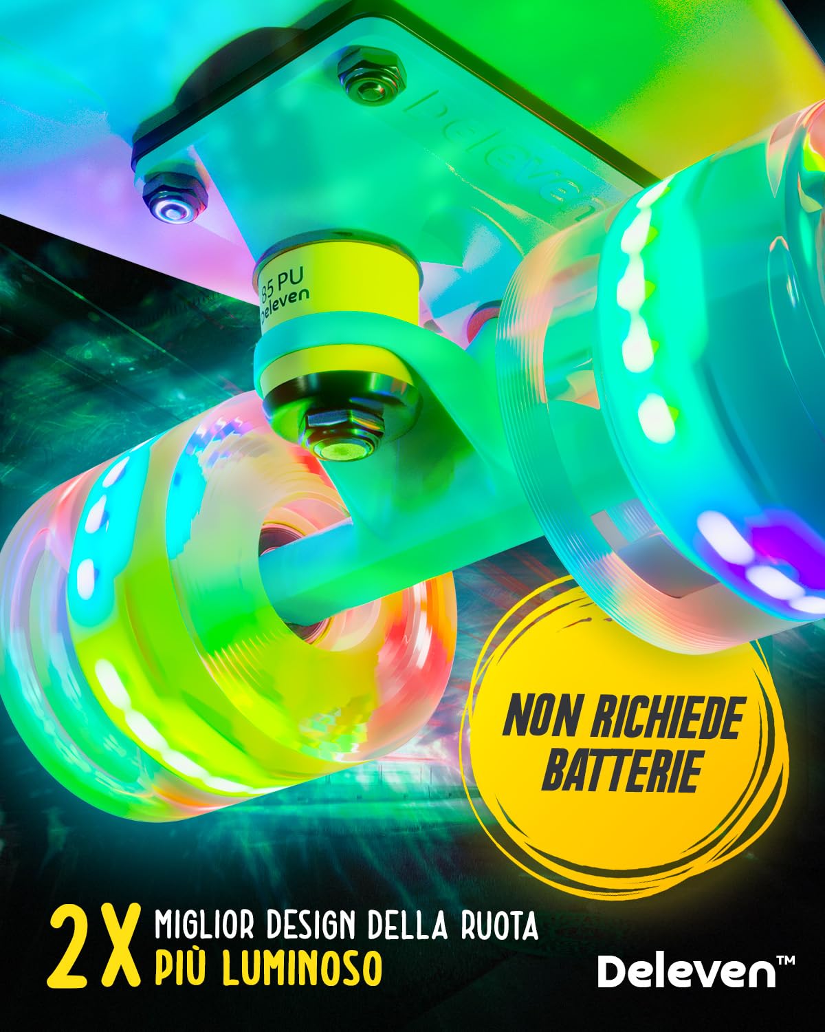 Deleven Skateboard 56cm con Ruote LED, Tool per Skate e Cuscinetti Abec 7 - Per Bambini Principianti Ragazze Ragazzi Adolescenti Adulti
