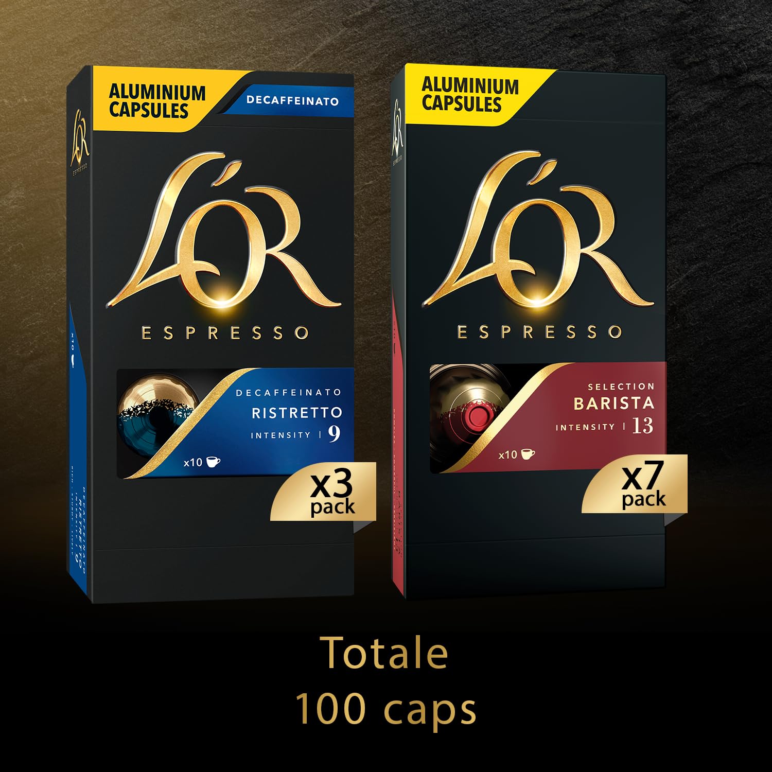 L'Or - Cápsulas de café expreso paquete mixto - Variety Pack Bar Dec - Kit Cap de aluminio compat máquinas nespress - 10 paquetes [100 cápsulas: variadas]