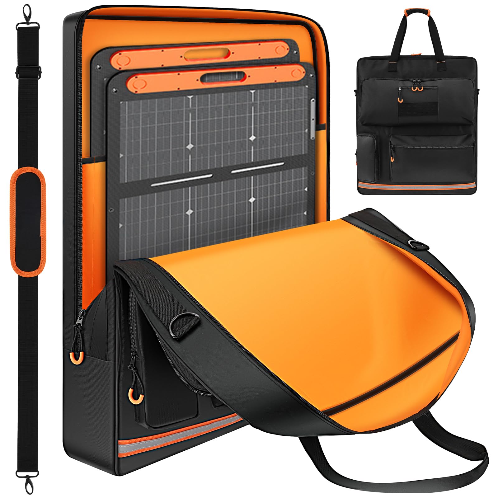 Vavpup Black Folding Solar Panel Storage Bag, Oxford Waterproof Carry Case With Shoulder Strap & Zipper, Portable For Jackery Solar Saga 100W 100X 200W, Outdoor Camping Travel(Black)