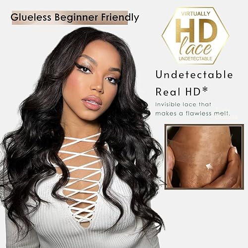 Miniatura 7 de OCTSUN Pelucas de cabello humano ondulado con encaje frontal predepilado, pelucas onduladas cortas para mujeres negras, pelucas sueltas onduladas de