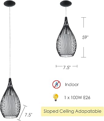 EGLO 92252A Razoni 1-Light Pendant Hanging Adjustable Lighting Fixture with Steel Shade for Kitchen Island, Hallway, and Dining Room, 7.5-Inch, Black