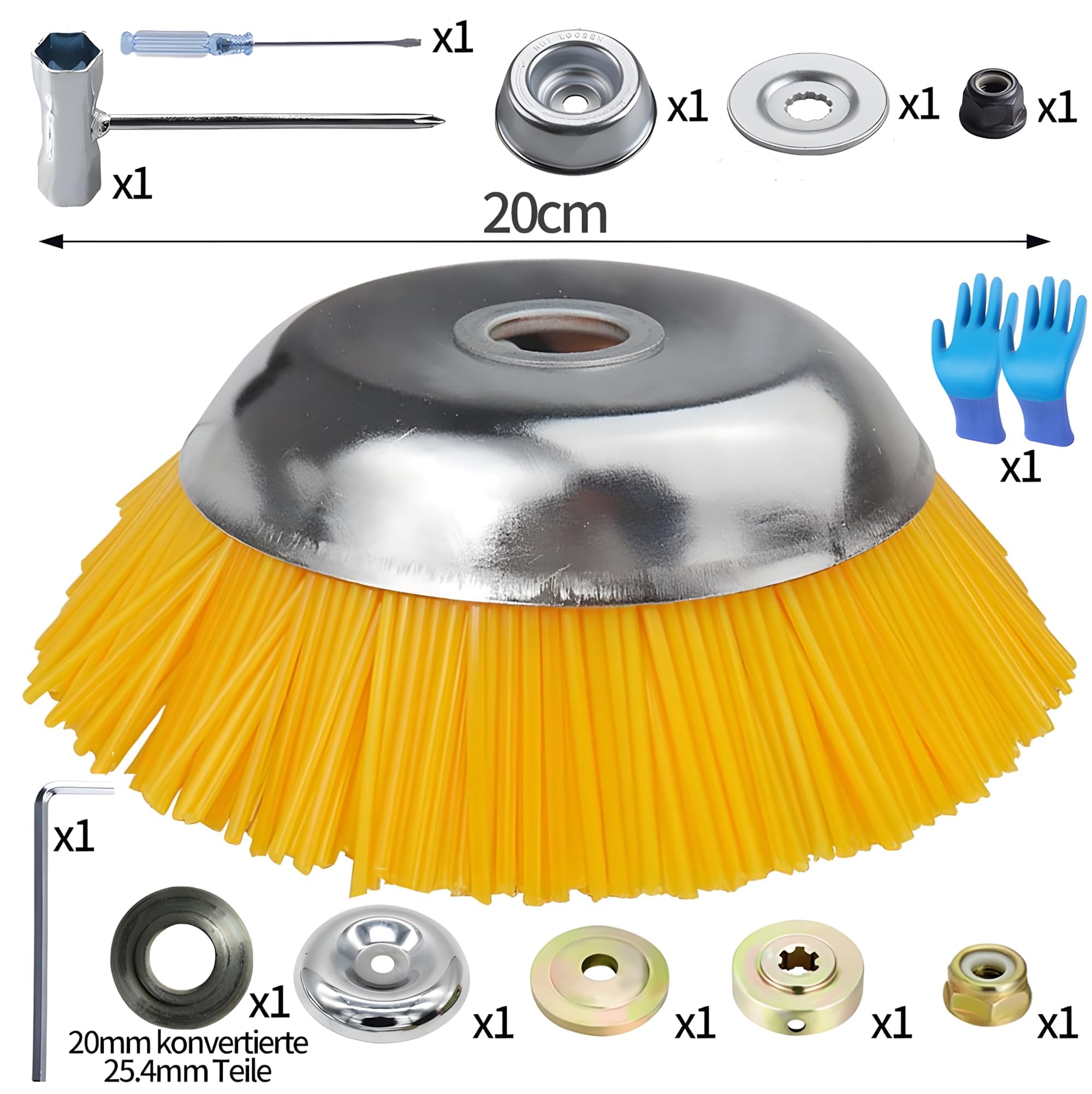 Unkrautbürste Nylonbürste, Unkrautbürste Wildkrautbürste, Nylonbürste Freischneider, Nylon UnkrautbüRstenkopf, Nylon-Borsten 200 mm x 25,4 mm, für Rasentrimmer, Motorsense, Unkraut Moosentfernung