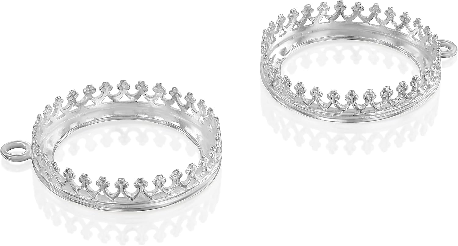 925 Sterling Silver Pendant Trays for Jewelry Making - 2 Pieces of 20mm Round Crown Bezel Settings with 1 Loop - Bezels for Jewelry Making - Perfect for Pendants and Earrings