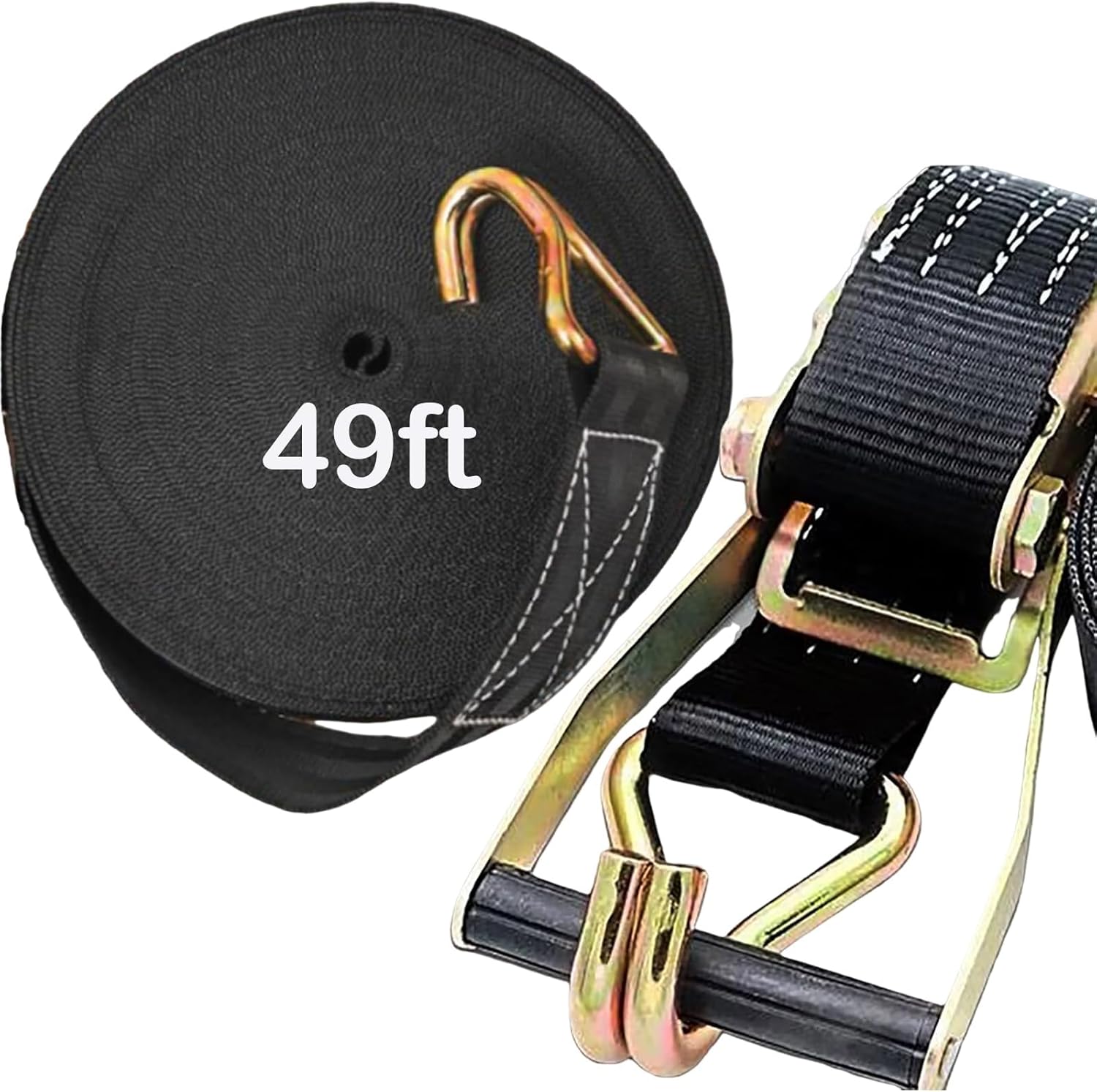 2 Pack Ratchet Straps Heavy Duty, 10000 LBS Break Strength Ratchet Strap Tie Down, 2” x 49ft Black Tie-Down Ratcheting Cargo Truck Straps with Durable Double J Hook for for Truck