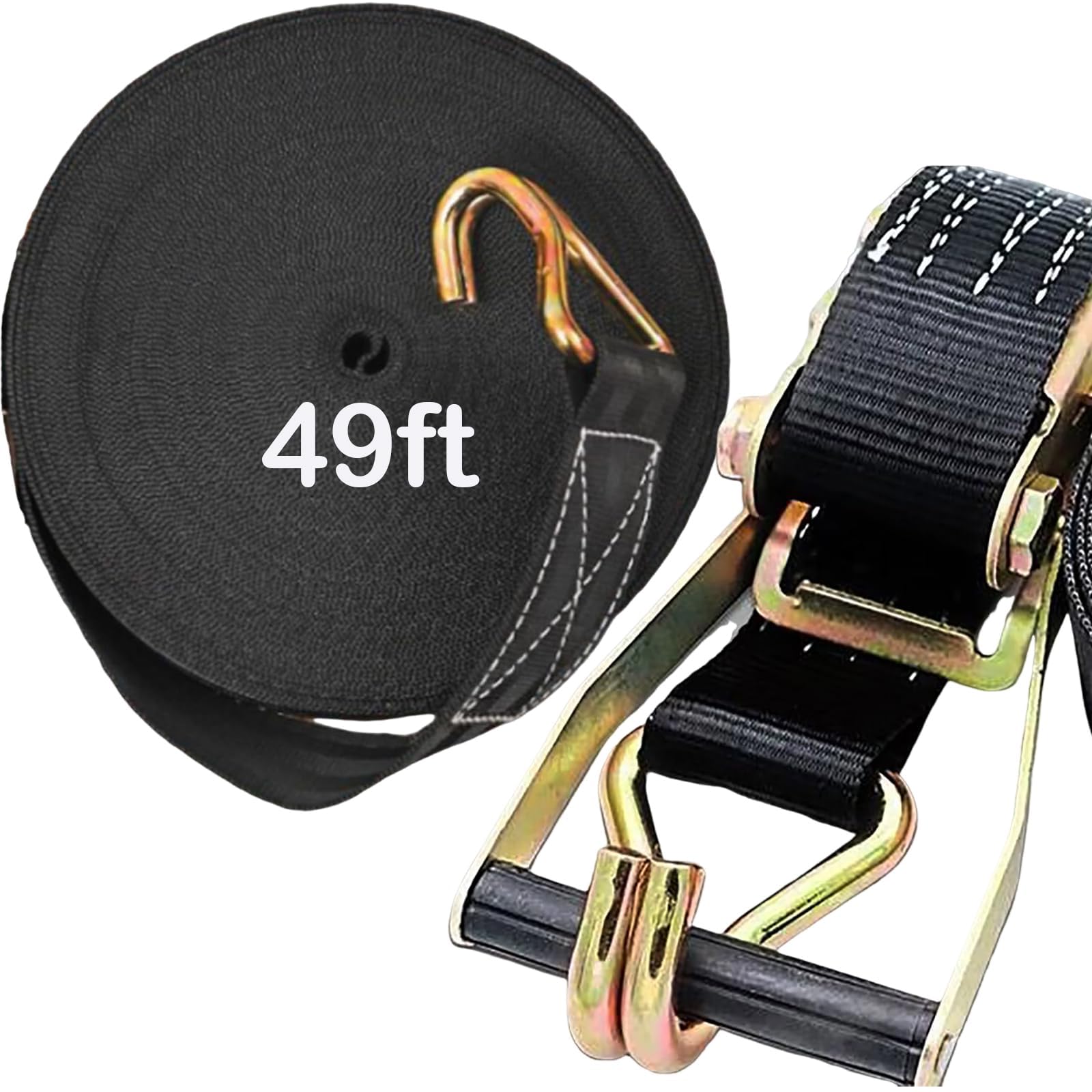 Photo 1 of 2 Pack Ratchet Straps Heavy Duty, 10000 LBS Break Strength Ratchet Strap Tie Down, 2” x 49ft Black Tie-Down Ratcheting Cargo Truck Straps with Durable Double J Hook for for Truck