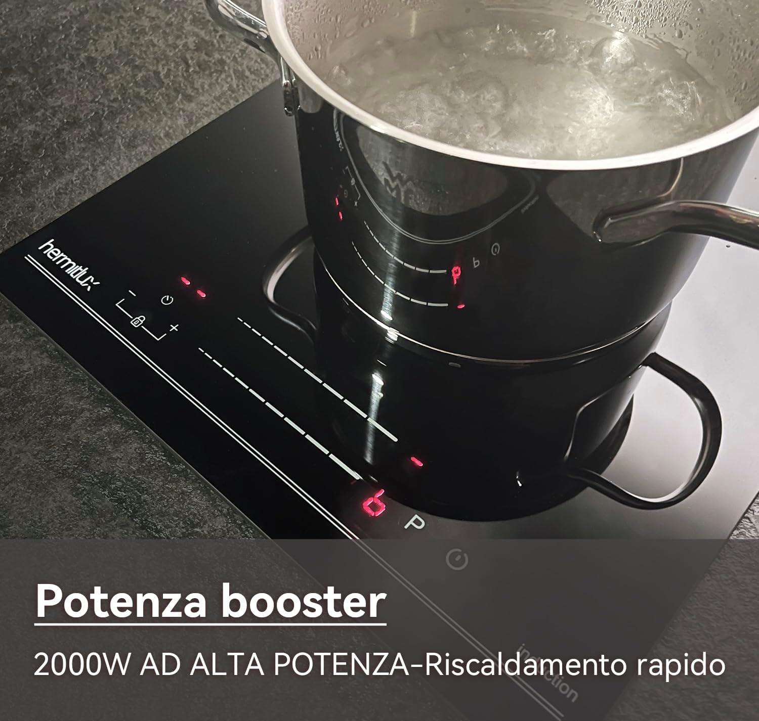 Hermitlux Piano Cottura a Induzione, Elettrico da Incasso in Ceramica Nera da 30cm, 9 Livelli di Potenza, Slider Touch, Blocco Sicurezza Bambini, Timer 99 Minuti, Adatto per Pentole Inox Hermitlux Piano Cottura a Induzione, Elettrico da Incasso in Ceramica Nera da 30cm, 9 Livelli di Potenza, Slider Touch, Blocco Sicurezza Bambini, Timer 99 Minuti, Adatto per Pentole Inox