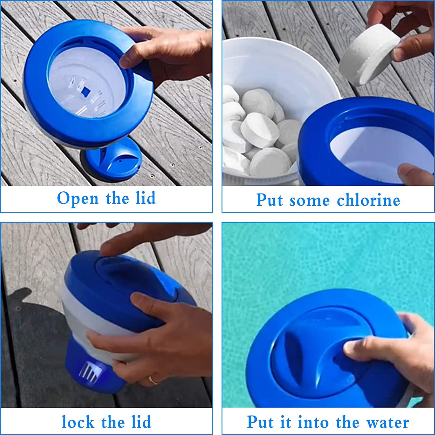 Towviy - 2 Diffuseurs Chlore Flottants Pour Piscine - Distributeur Réglable - Entretien Spa, Aquarium - Bleu/Blanc
