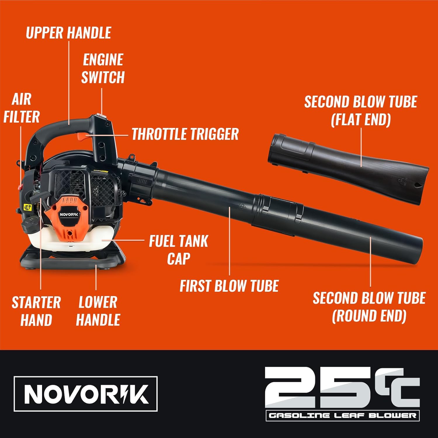 25CC Gas Leaf Blower 420-CFM, 150-MPH, 2 Cycle Handheld Leaf Blower for Lawn Care, Leaf Cleaning and Snow Removal (Orange)