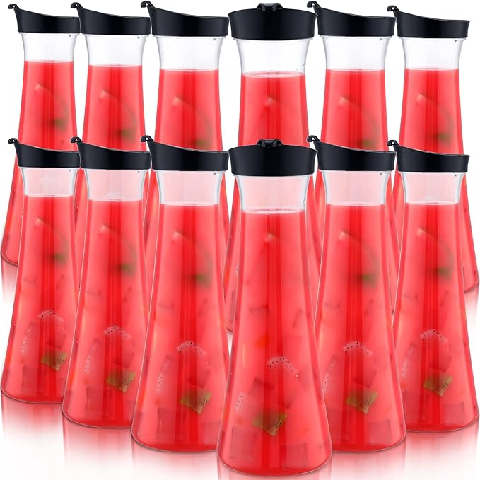 12 Pieces Water Carafes with Lids Bulk, 34 oz Plastic Water