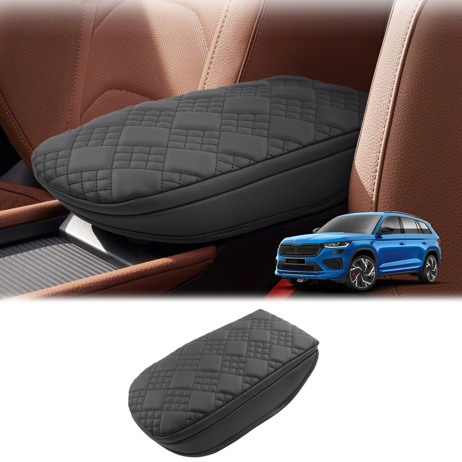 GAFAT Compatibile con Skoda Kodiaq ii 2024 2025 2026 Copertura per Bracciolo Console Centrale, Kodiaq 2 RS/Sportline Braccioli Protezione in Pelle, 3 CM Aumenta Ispessito, Alleviare la Fatica