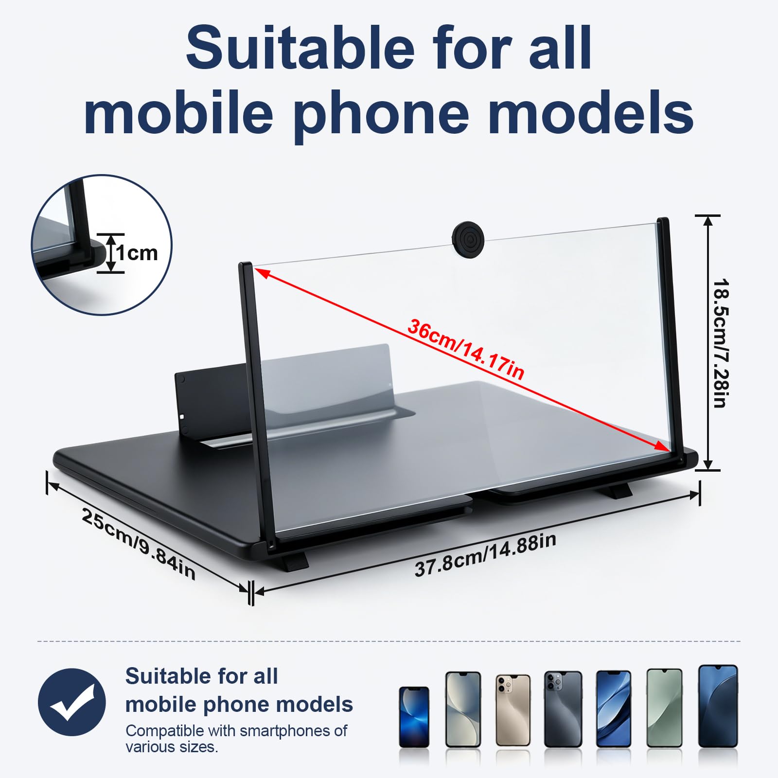 18 Zoll Bildschirmlupe für Handy, Handy Bildschirmlupe, 3D HD Handy Vergrößerungs Bildschirm, Bildschirm Lupe Handy, Ideal zum Anschauen von Fußballspielen und zum Zocken