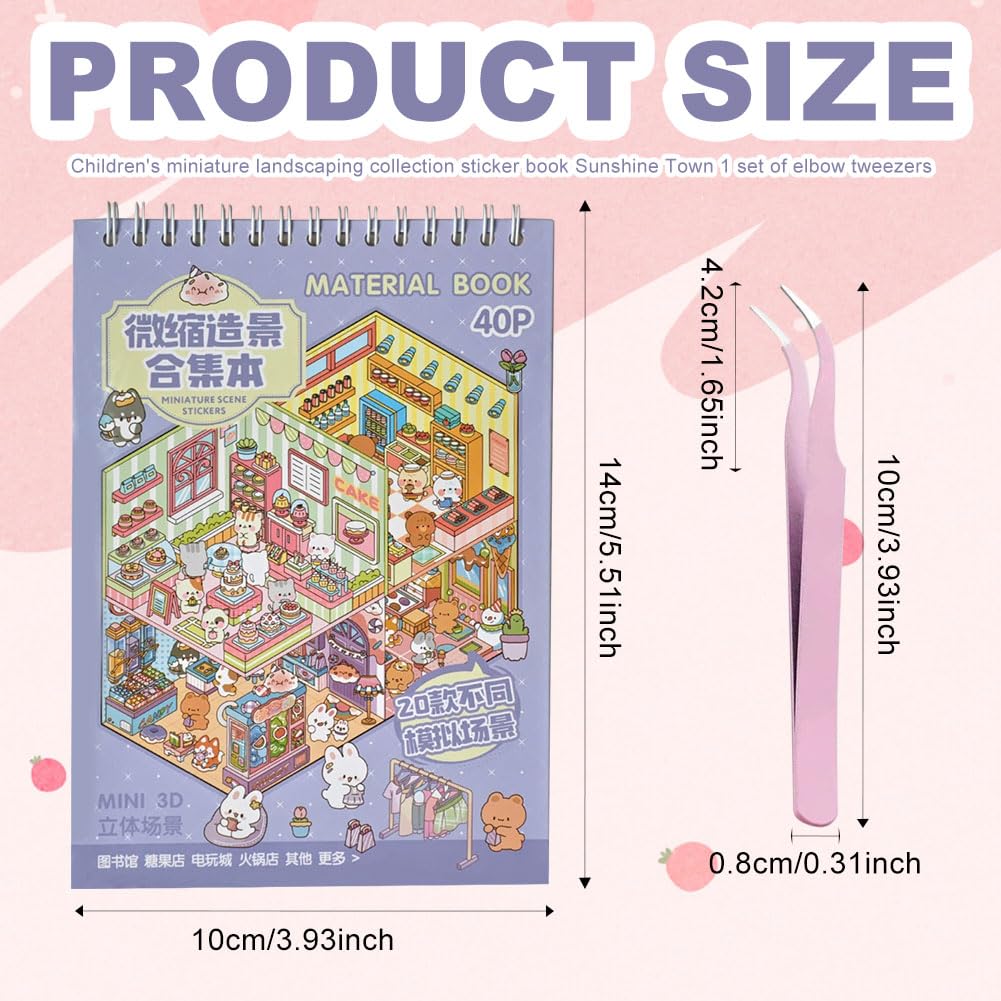20 Sets DIY 3D Creative Scene Sticker Books Miniature House Scene Stickers Book,Safe Stress Relief Book Stickers Scenes with Tweezers Fun & Reusable DIY Sticker (Fun Town) - Image 3