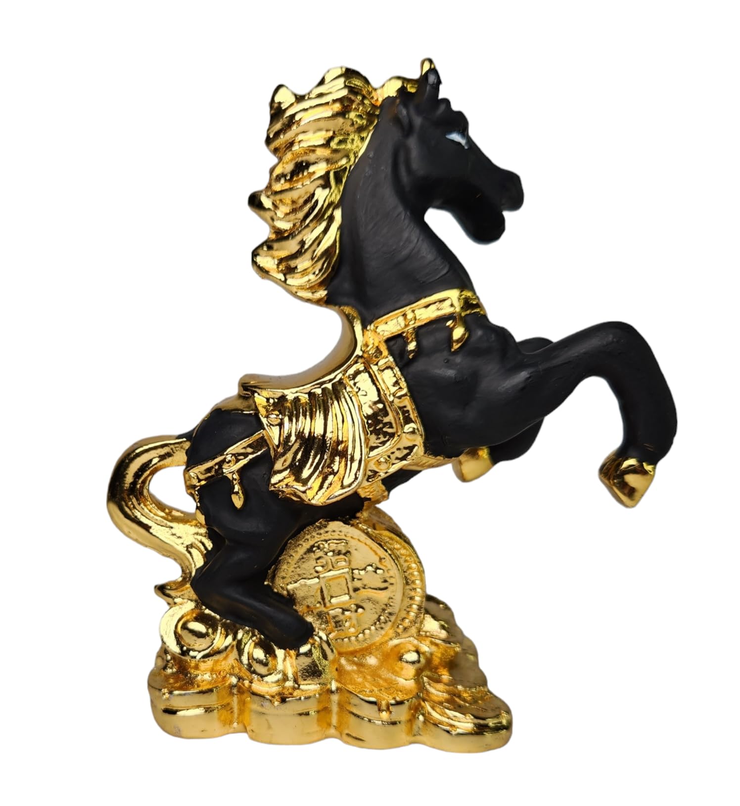 AURA MART Golden Lucky Running Horse Vastu Feng Shui with Black Terracotta for Positive Energy Vibrations/Wealth Home Decor & Gifting.