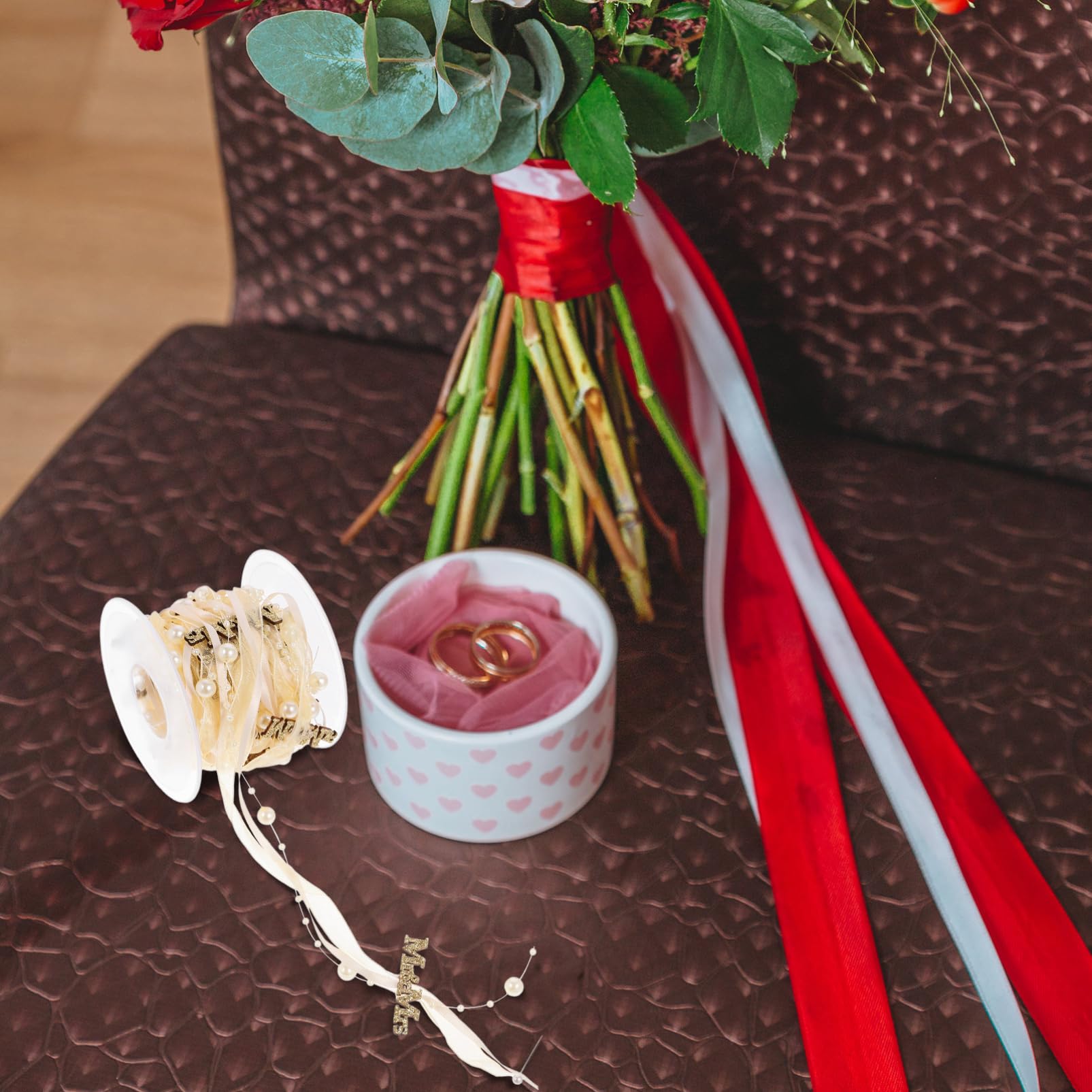 NUOBESTY 5 Rollen Hochzeitsdekorationsband seidenband ribbon hochzeitsstrauß ausgefallene weihnachten weihnachtspresent gracy Geschenkband Schleife Geschenkbänder Polyester Golden