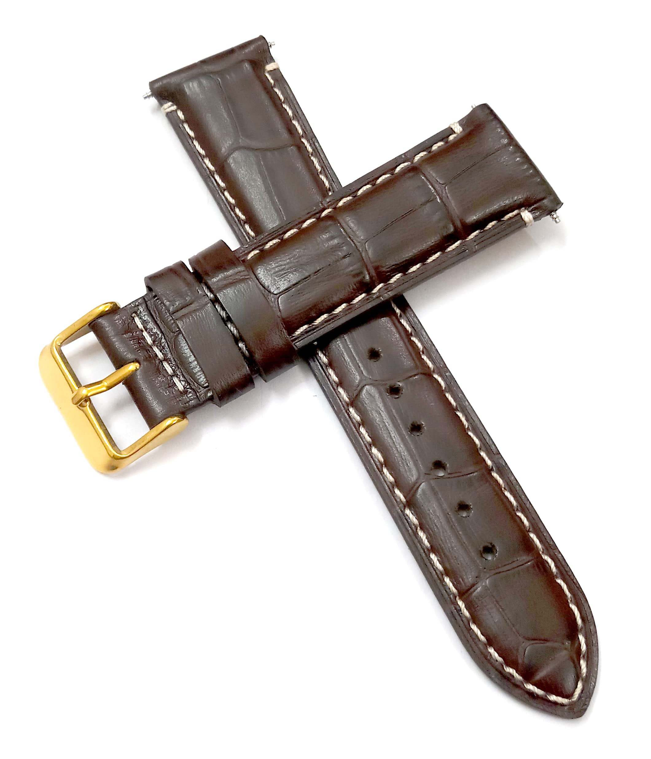 Ewatchaccessories 22mm Genuine Leather Dark Brown Watch Band Strap for Men and Women | Comfortable and Durable Material | Golden Buckle-N1 (B0B7R6LSTV) Amazon Price History, Amazon Price Tracker