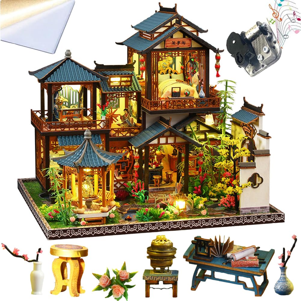 TOPBSFARNY Kit de maison de poupée miniature avec lumières LED à mo