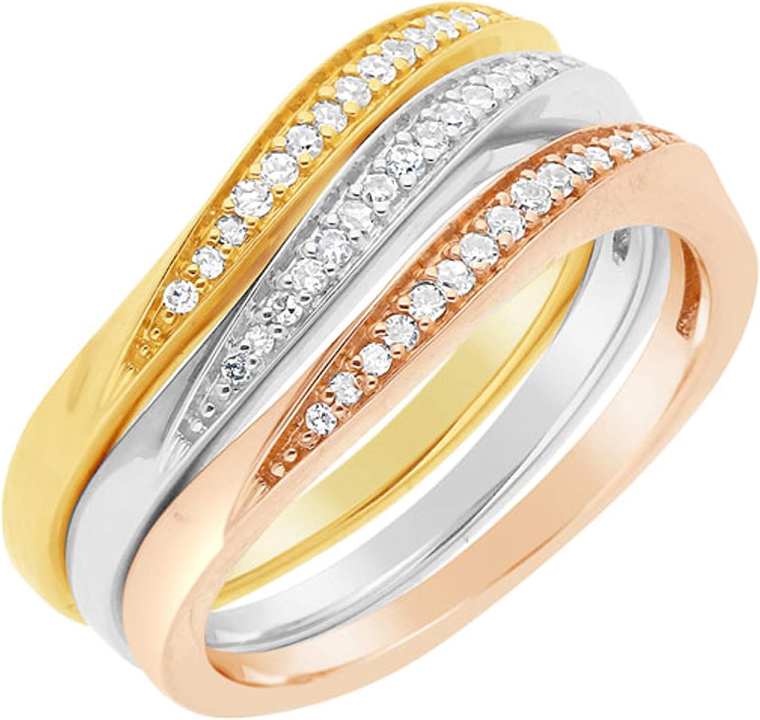 Amazon.com: IBG 10k .20ct tw Diamond Stackable Rings. Set of Three ...