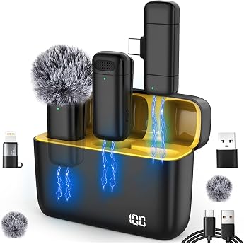 Wireless Microphone with Charging Case for iPhone iPad Android USB-C Lavalier Microphone Noise Cancelling Lapel Microphone for Recording YouTube Facebook TikTok Vlog Livestream Plug and Play