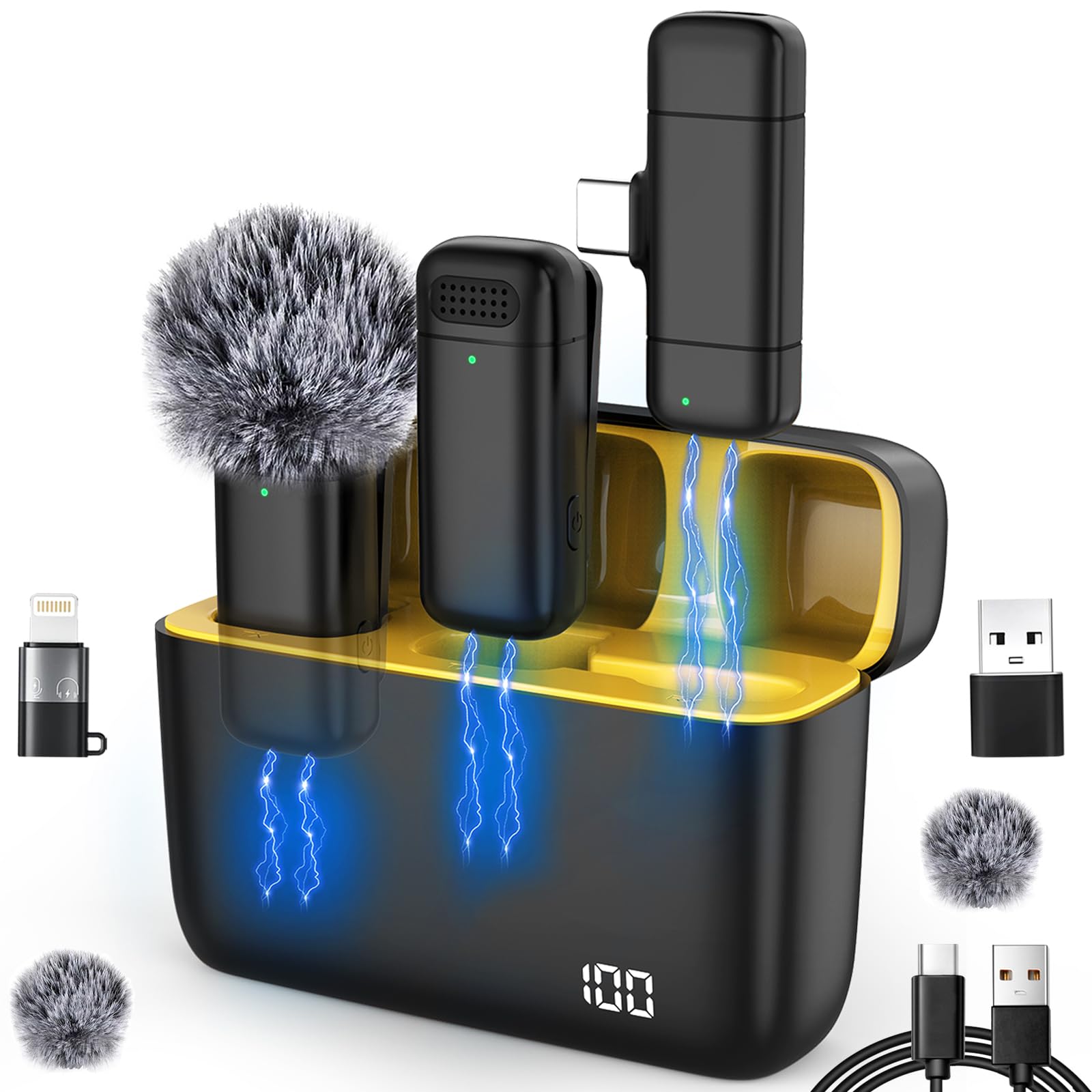 Kabelloses Mikrofon mit Ladehülle für iPhone, iPad, Android, USB-C Lavalier Mikrofon Rauschunterdrückung Ansteckmikrofon für Aufnahmen, YouTube, Facebook, TikTok, Vlog Livestream,Plug and Play