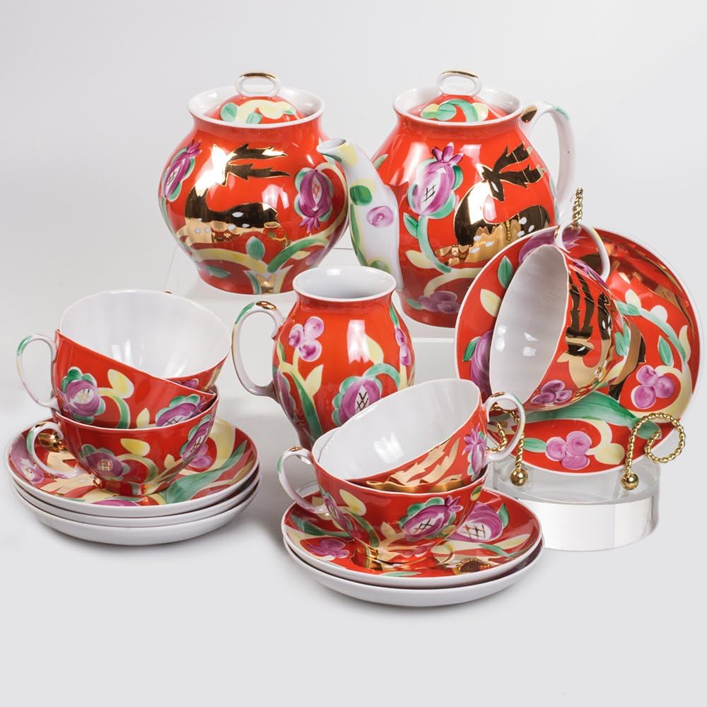 White Swan. Golden Deer 15 pc. Tea Set for 6 Persons