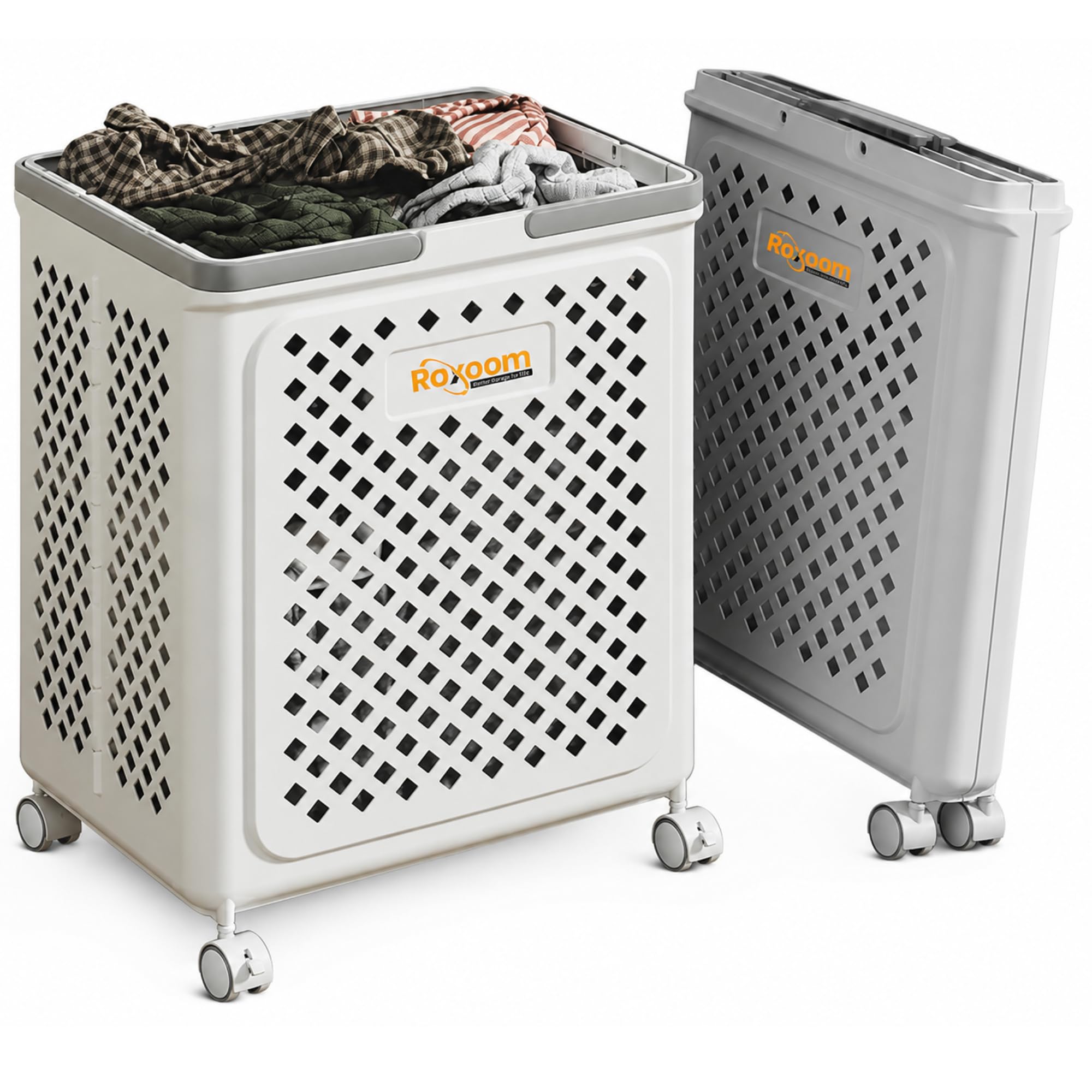 Foldable Laundry Basket For Dirty Clothing Storage | Modern Design with Upto 50L Storage Capacity | With 4 Wheels Cloth Storage or Multi Purpose Storage Organizer 36 * 28 * 49CM (Large, White)-image-14