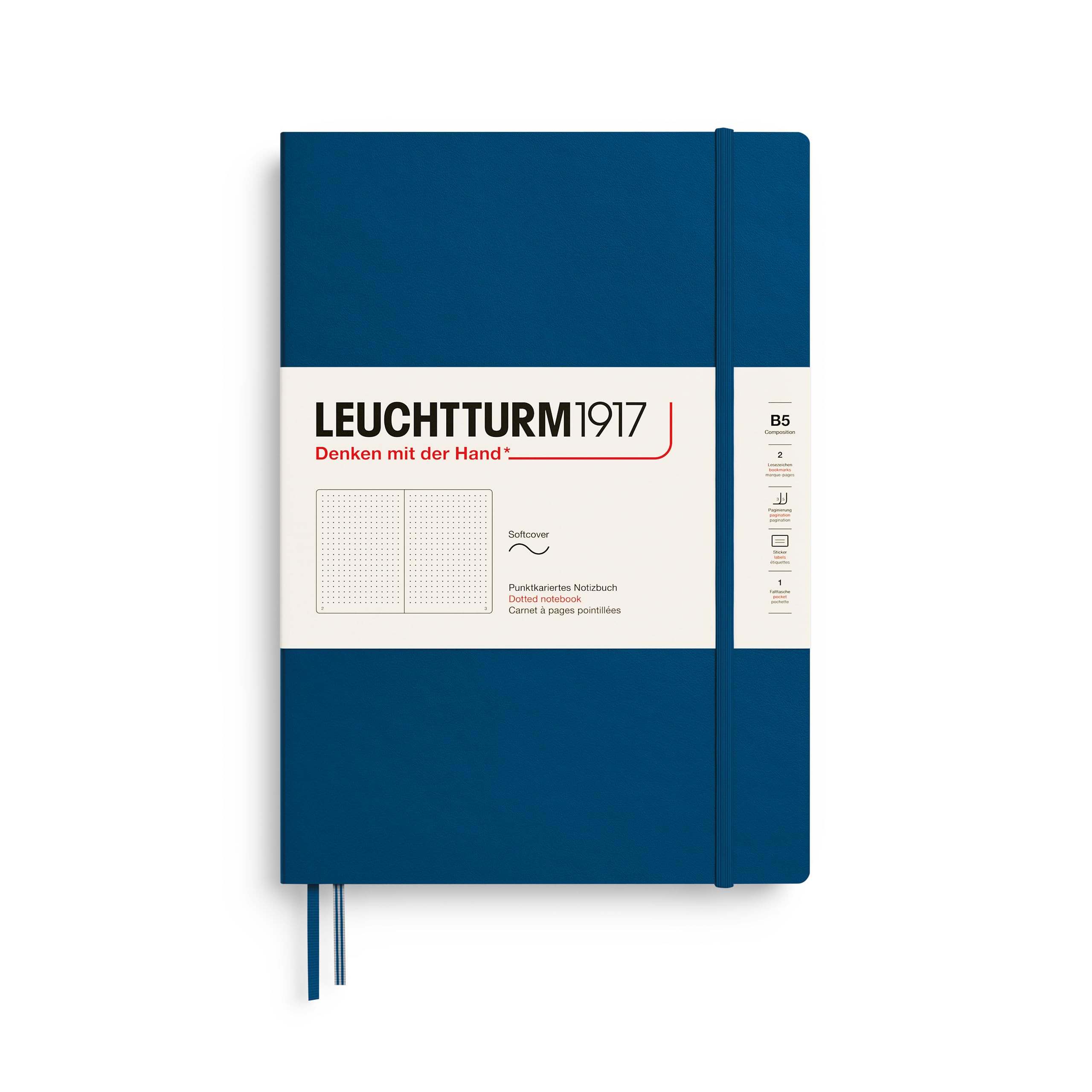 LEUCHTTURM1917 - Notebook Softcover Composition B5-123 Numbered Pages for Writing and Journaling (Dotted, Indigo)