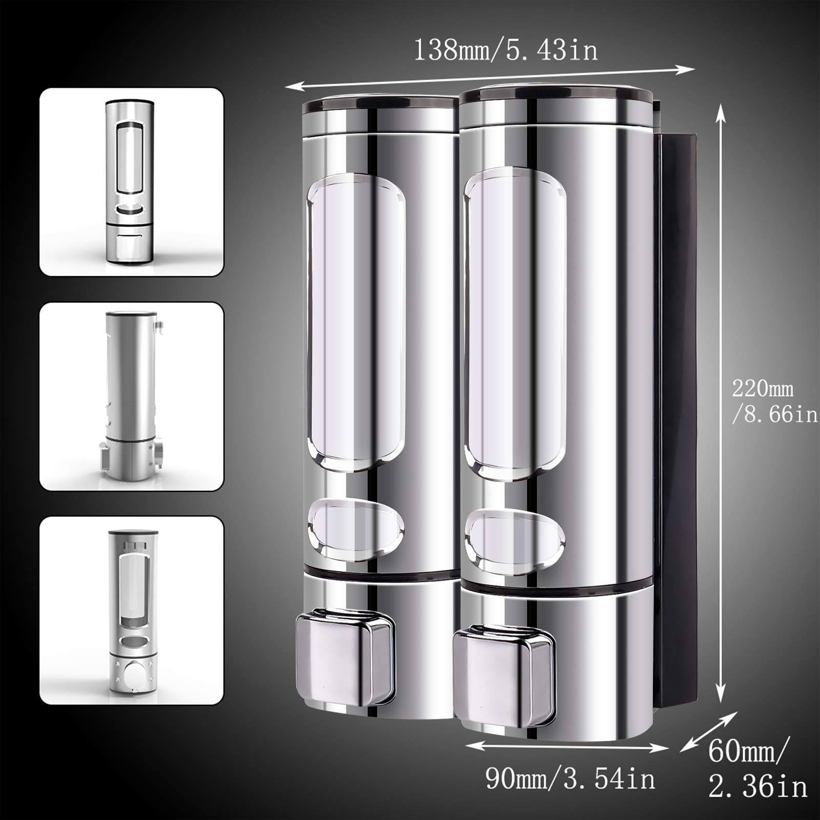 Dispenser di sapone da parete, 400 ml, dispenser per sapone liquido, dispenser per gel doccia, da parete, bagno, bottiglia di shampoo per cucina, bagno, hotel, argento