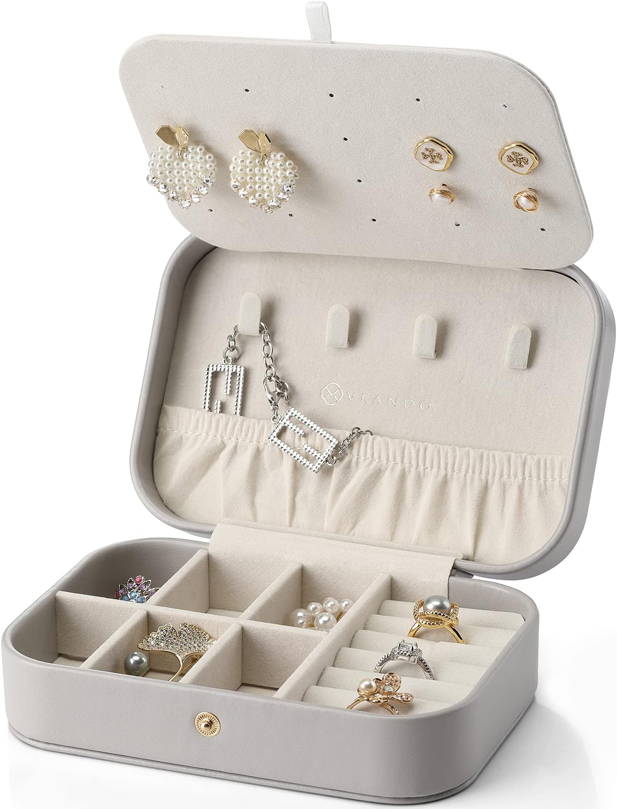VlandoVlando Jewellery Box Organiser, Faux Leather Jewellery Case with Removable Dividers for Necklace Earrings Rings Bracelets, Gift for Girlfriend Girls Wife Mother Women,Gray