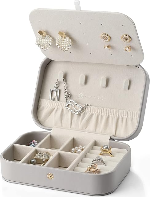 Vlando Jewellery Box Organizer, Faux Leather Jewelry Case with Removable Dividers for Necklace Earrings Rings Bracelets, Gift for Girlfriend Girls Wife Mother Women (Grey)