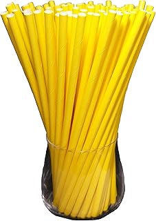 Pajitas de papel ecológicas, aptas para alimentos, 120 unidades, color amarillo