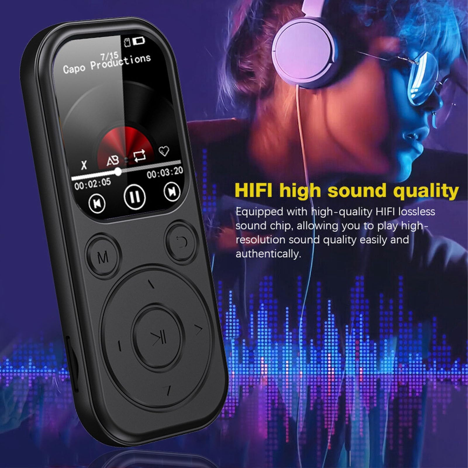 VBESTLIFE Lettore MP3 Bluetooth 5.4, Lettore Musicale Portatile con qualità HiFi, Supporta Scheda di Memoria da 128 GB, Schermo IPS da 2,01 Pollici, Riproduzione 48 Ore, FM (Con scheda di memoria 64G)