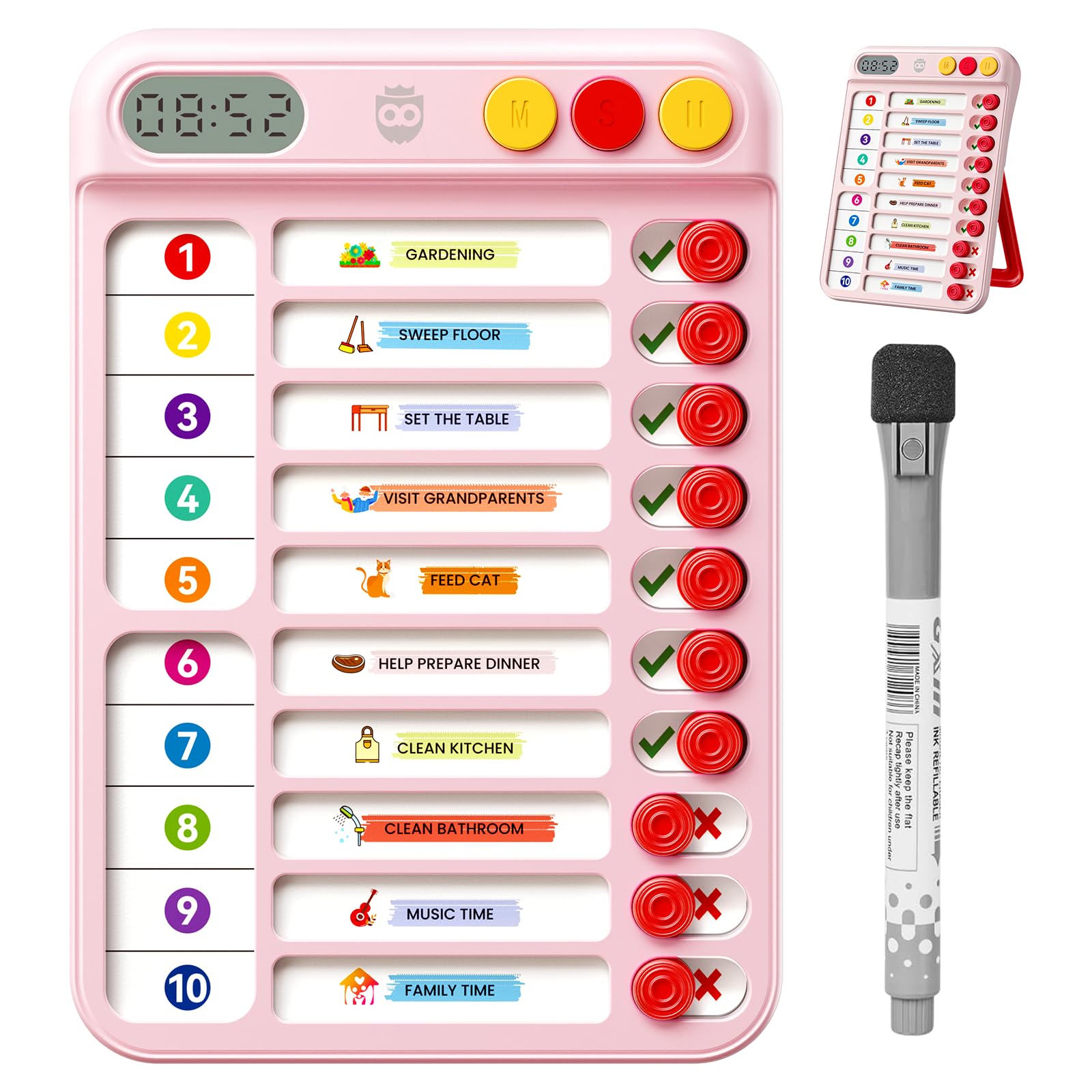 2-in-1 Chore Chart with Visual Timer for Kids 21PCS Magnetic Planning Board