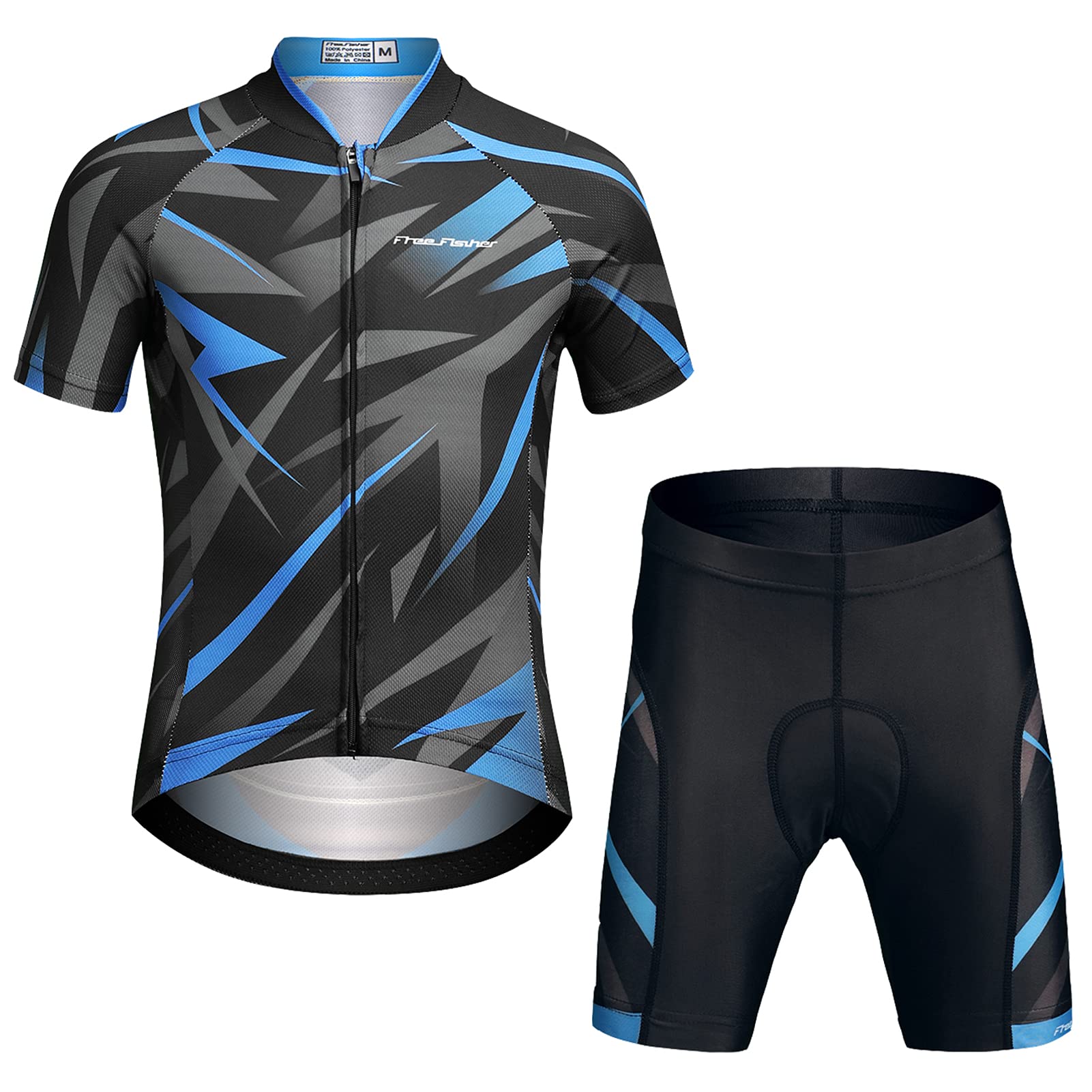 Ciclismo Bambino Abbigliamento con Tasca Posteriore Imbottitura Pantaloncini Bici Elasticizzati Traspiranti Set 2 Pezzi Tuta in Jersey ad Asciugatura Rapida per età 4-16 Anni