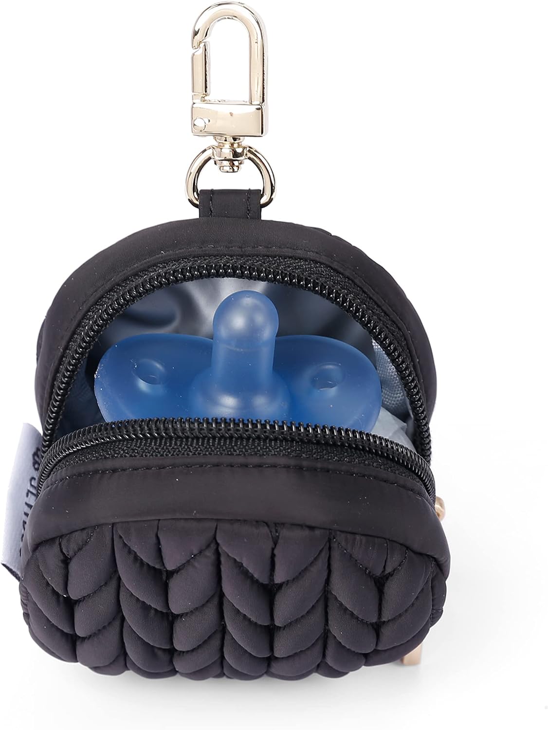 Pacifier Holder Case with Clip and Pouch Cover, Pacifier CharmPod with Clasp for Mom Bag (Black)