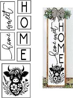 Farmhouse Cow Home Sweet Home Stencil for Painting Large Pattern on Wood Wall, Farm Theme Cattle Sign Stencils Decor for Crafts Reusable, Stencils Decor for Front Door, Porch or Outside Decorations