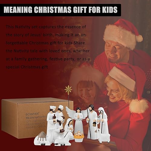 Miniatura 7 de BCSmyer Juego de Belén para Navidad en interiores, 12 piezas de 6.5 pulgadas, elegante juego de belén para decoración de mesa, juego de belén de