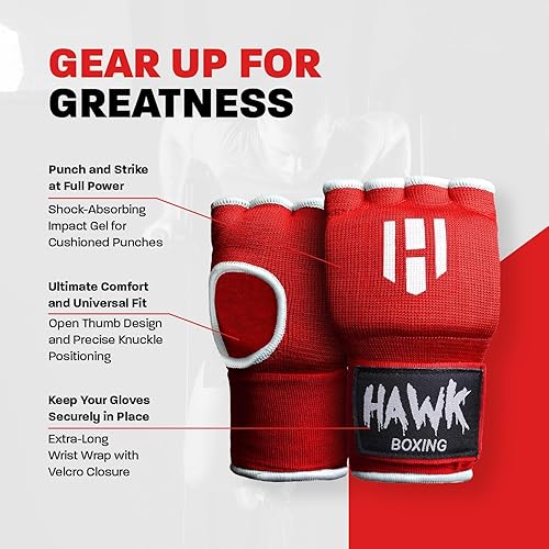 Miniatura 2 de Guantes Hawk con interior acolchado, de gel elástico, para entrenamiento de boxeo, kickboxing, muay thai, artes marciales mixtas, vendajes, puños,