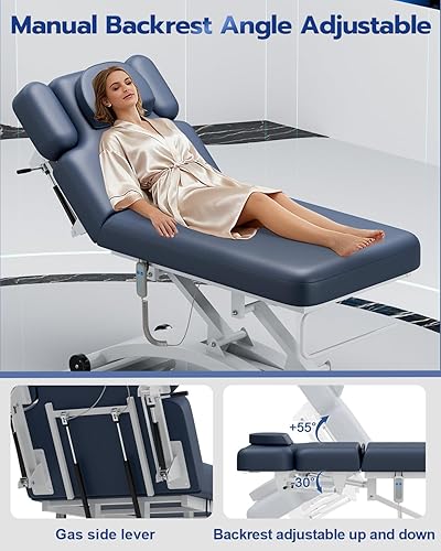 Miniatura 4 de SyyBhb Mesa de masaje eléctrica profesional Hi-Lo con ruedas, respaldo ajustable hacia abajo para tratamientofacialbellezaspaterapia física (azul)