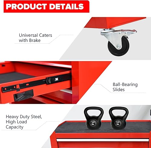 Miniatura 3 de nifoti Carro de herramientas de 4 cajones con ruedas, caja de herramientas rodante, almacenamiento de herramientas, caja de herramientas rodante,