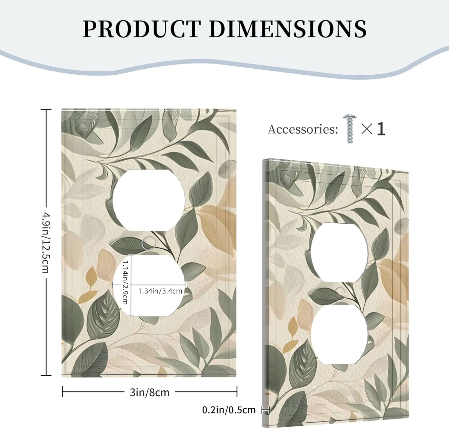 Boho Watercolor Leaves Outlet Covers Light Switch Covers Decorative Green Botanical Plate Country Electrical Faceplate Switchcover for Bedroom Bathroom Home Plastic
