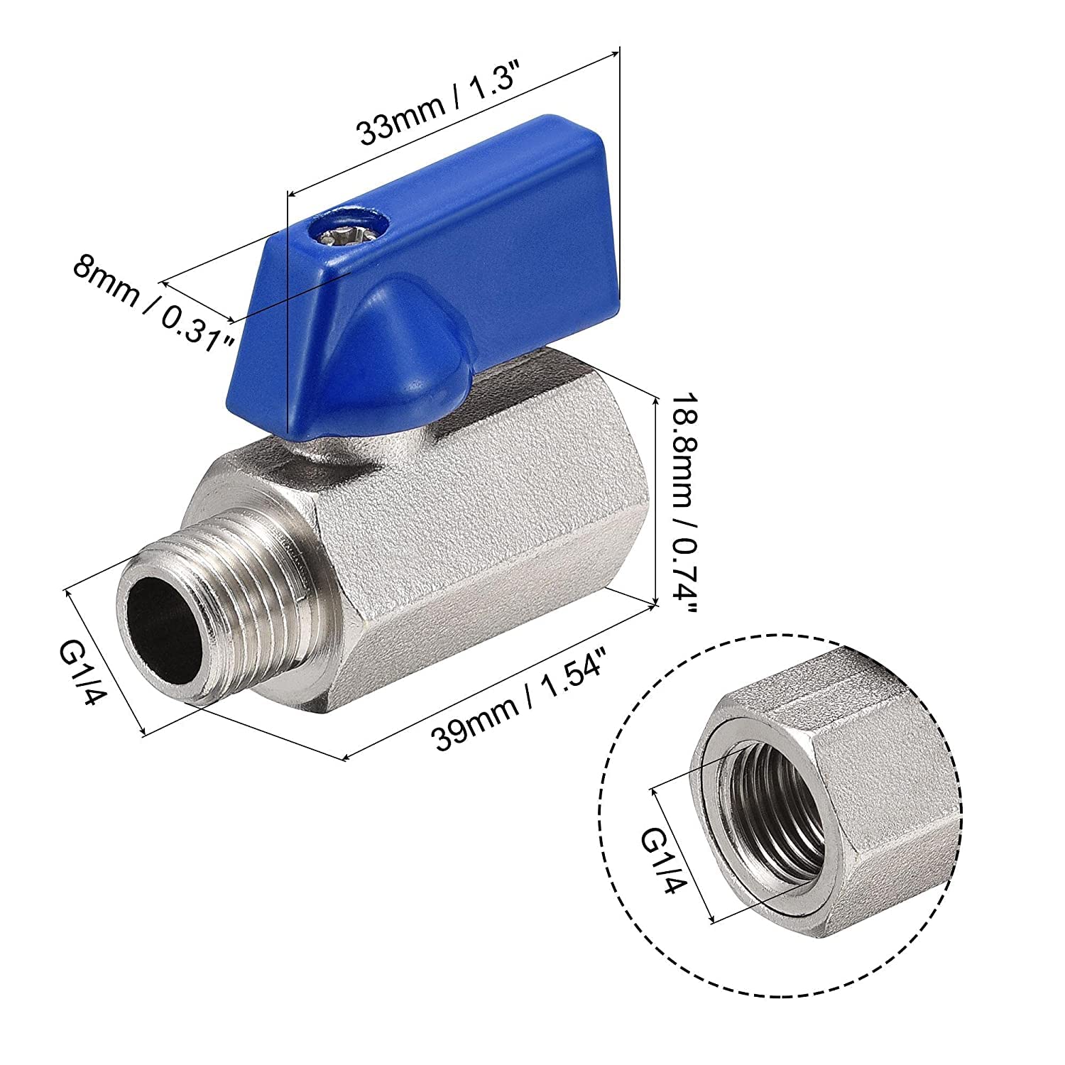 Ab-Ventil-Anschluss, Steuerventil, Messing-Kugelhahn-Absperrschalter G1/4 Stecker auf Buchse Sandstrahlrohr-Kupplungsanschluss Blau 2 Stück (Farbe: Blau, Größe: G3/8) (Farbe: Blau) ( Color : Blu
