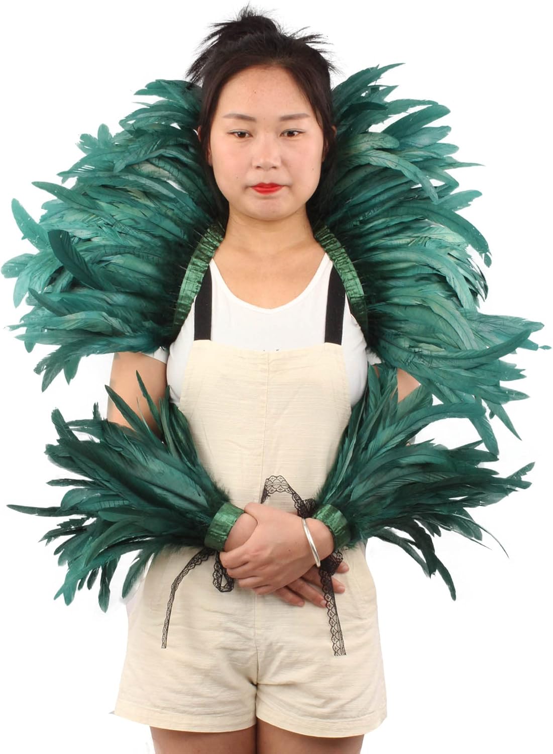 QI@XIA Feather Shawl and 1 Pair of Wrist Cuffs for Women Witch Halloween Mardi Gras Feather Cape Costumes Accessories