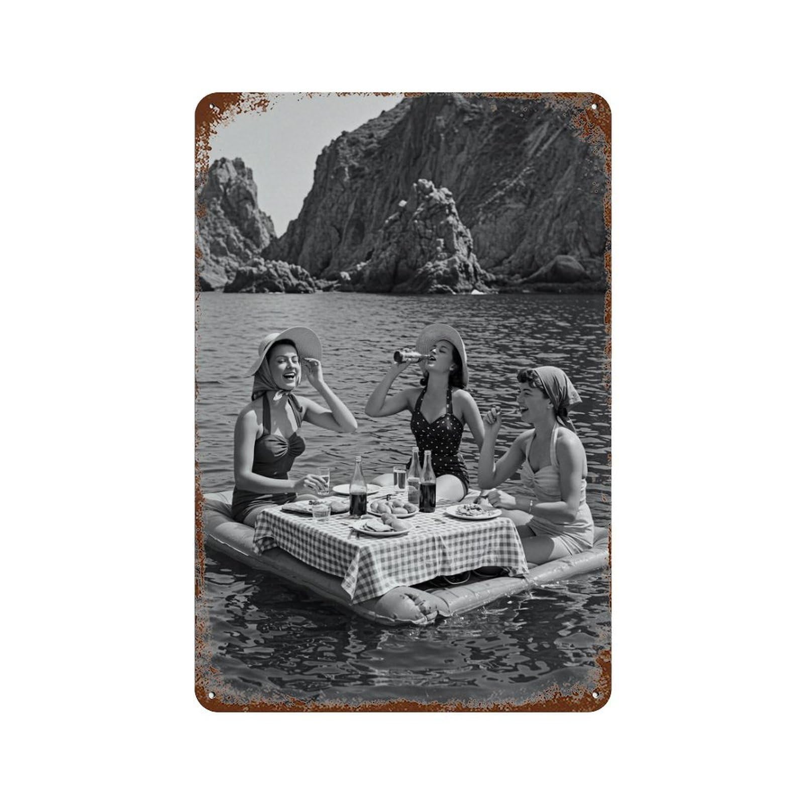 xiaoxiaoshen Picnic on Lake, Photography Prints3 Wall Decor Art Metal Tin Poster Modern Home Decor Art Home Bar Shop Decorations Vintage Sign 30x20cm