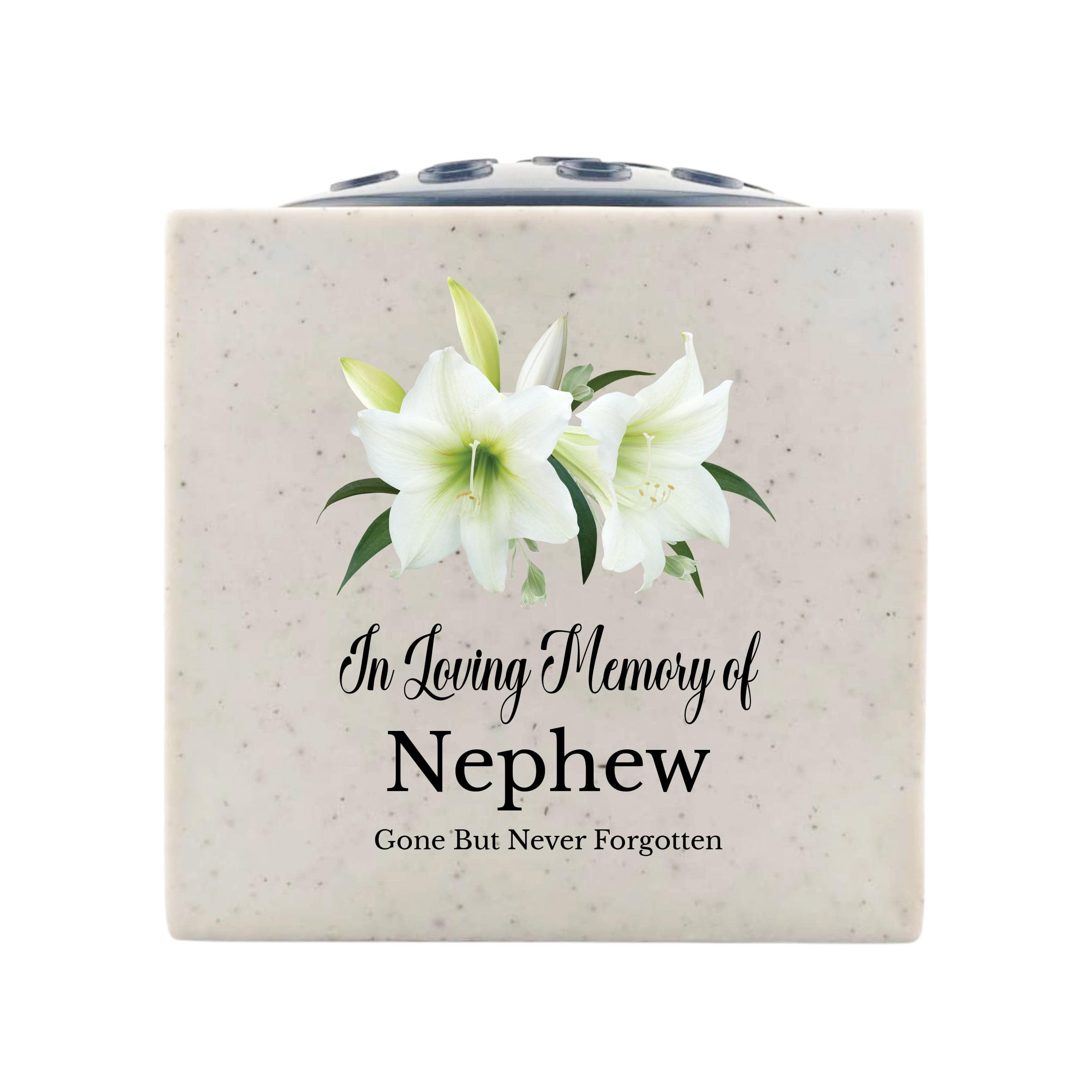 In Loving Memory Of Memorial Rose Bowl Grave Marker Flower Pot Vase With Lily Design (UV PRINTED) (Nephew)
