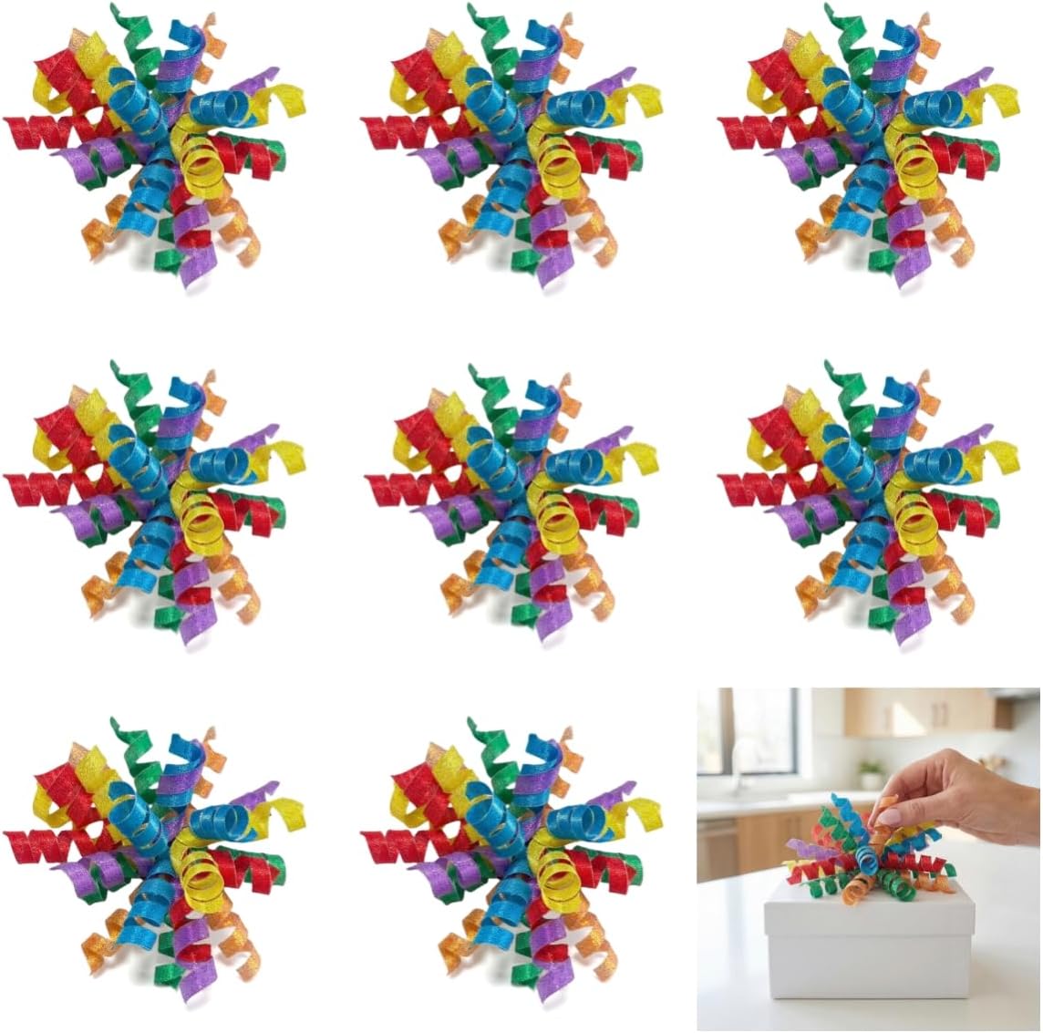 Rainbow Bow | Premium Self Adhesive Ribbon Bows for Gift Wrapping, Hair & Craft | Easter & Graduation Day Gift Basket Decorations| Premade Ribbon for Wreaths & Flowers-8 Counts