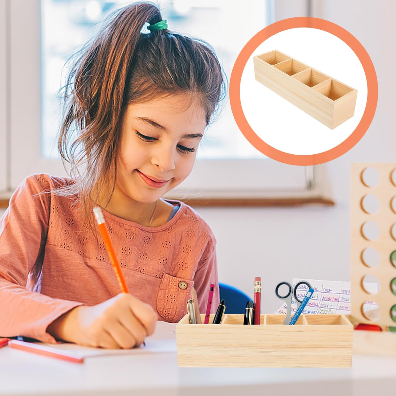EXCEART Portalápices de madera para escritorio, soporte de control remoto, almacenamiento de escritorio con 4 compartimentos, organizador de escritorio multifuncional para bolígrafos, lápices,