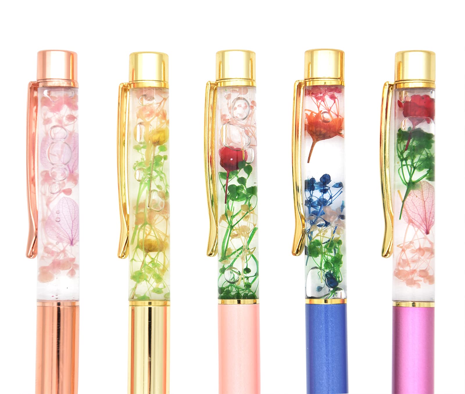 Gullor 5 Pieces Liquid Floral Ballpoint Pens for Gift Fancy Metal Unique Flower Set for Desk Accessories Multicolor - Image 4